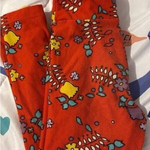LuLaRoe Kids Leggings - Red with Floral Pattern